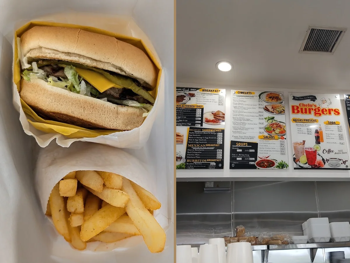 Hot burgers served with fries.